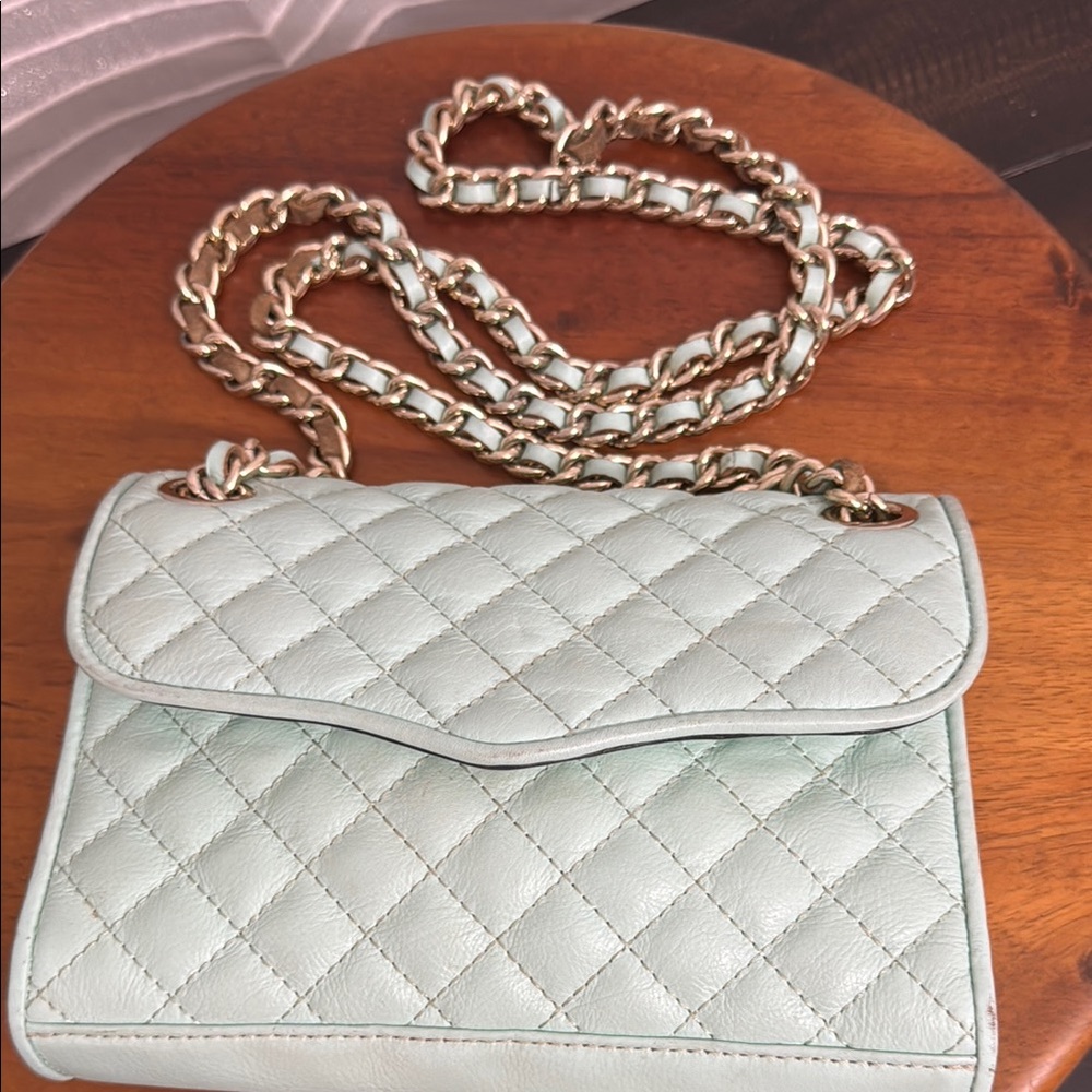 Rebecca Minkoff Elegant Quilted Chain Shoulder Bag - Mint Cream